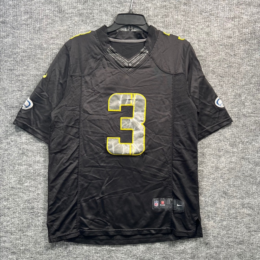 Nike Seattle Seahawks Russell Wilson 3 Football Jersey Black Neon Mens Medium